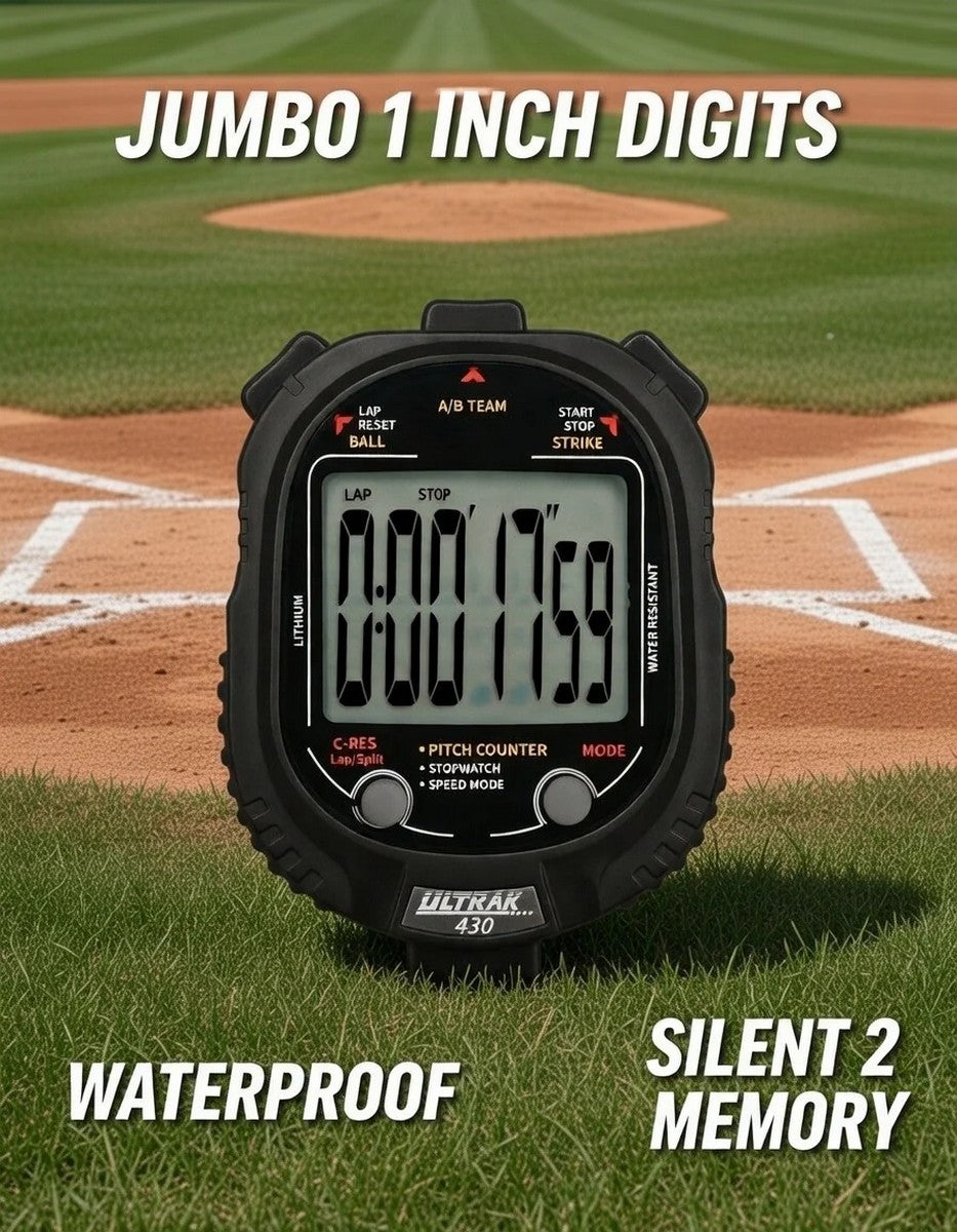 ULTRAK 430 Pitch Counter With Strike Percentage & Pitch Speed Monitor - 2 Memory Stopwatch