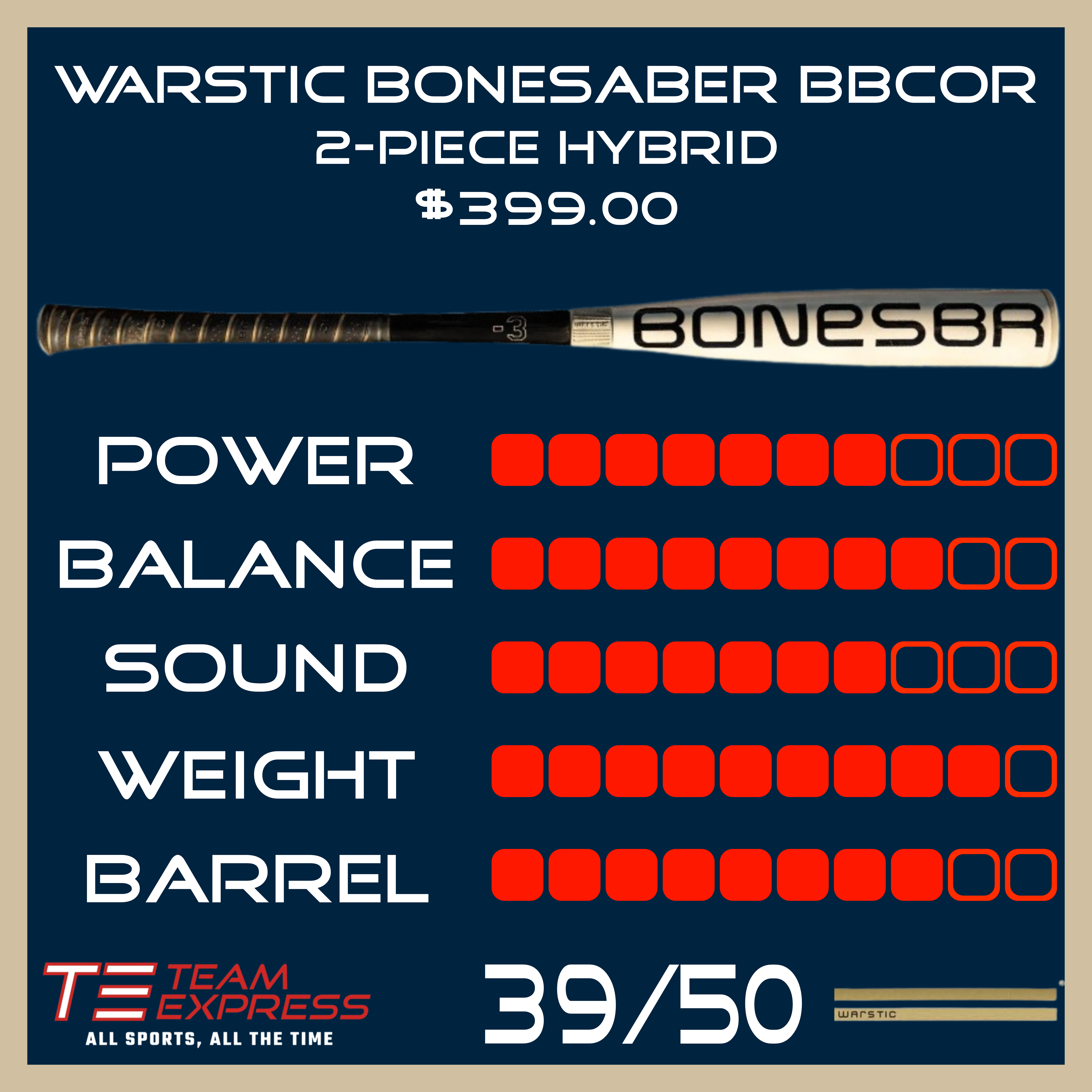 Warstic 2025 Bonesaber Hybrid -3 BBCOR Baseball Bat