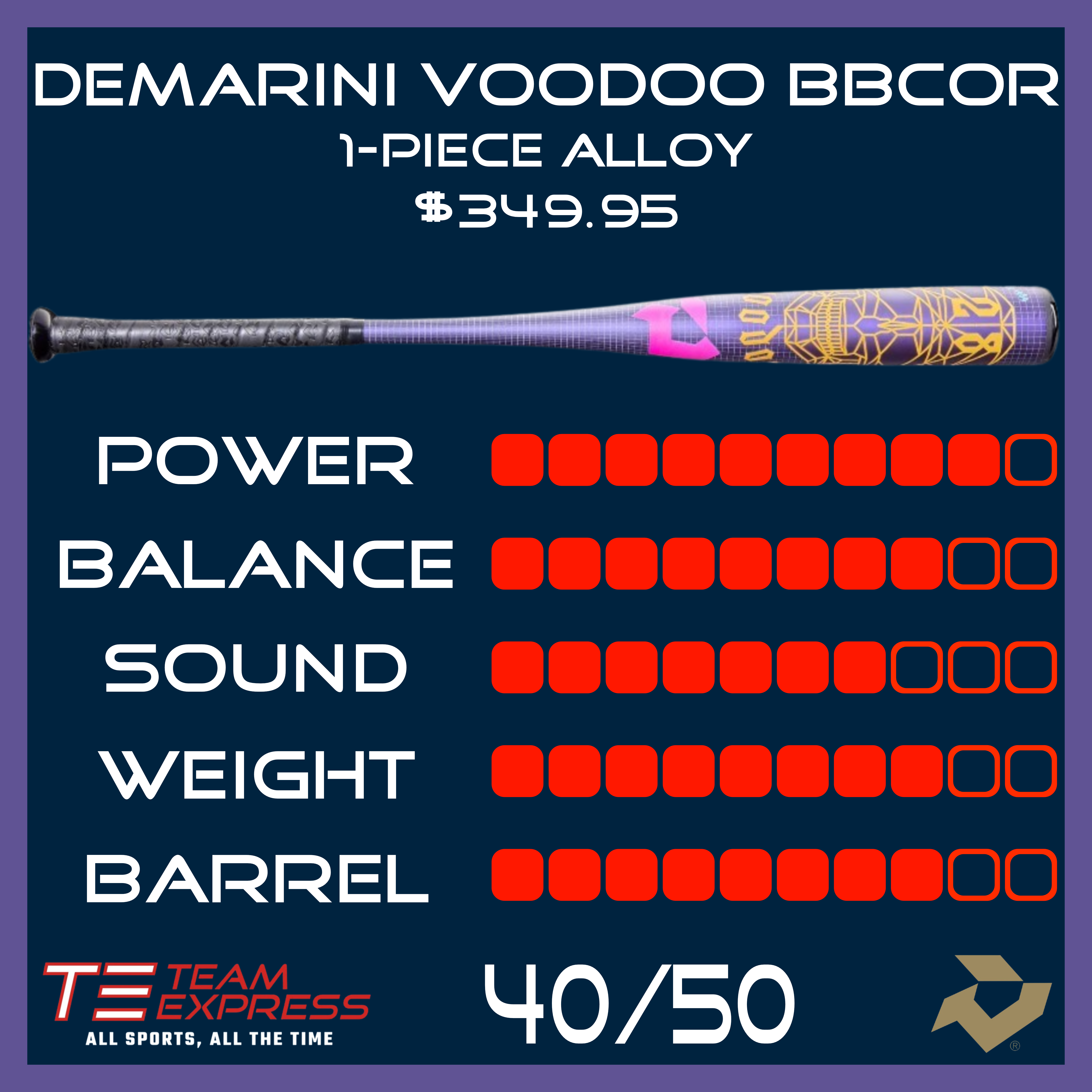 DeMarini 2026 Voodoo One -3 BBCOR One-Piece Alloy 2-5/8" Barrel Baseball Bat