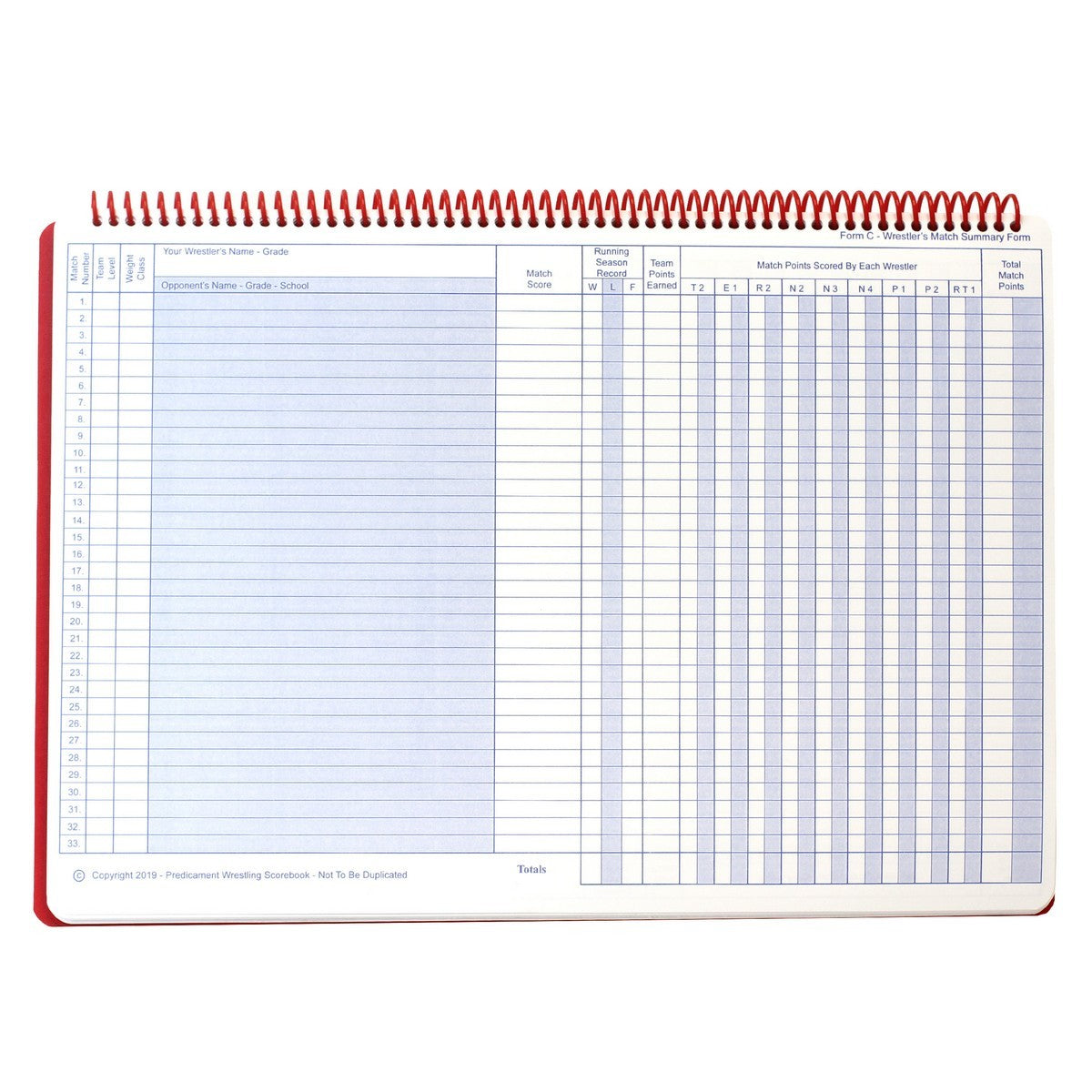 Predicament 52 Page Wrestling Scorebook With 52 Page Match Summaries (124 Total Pages)