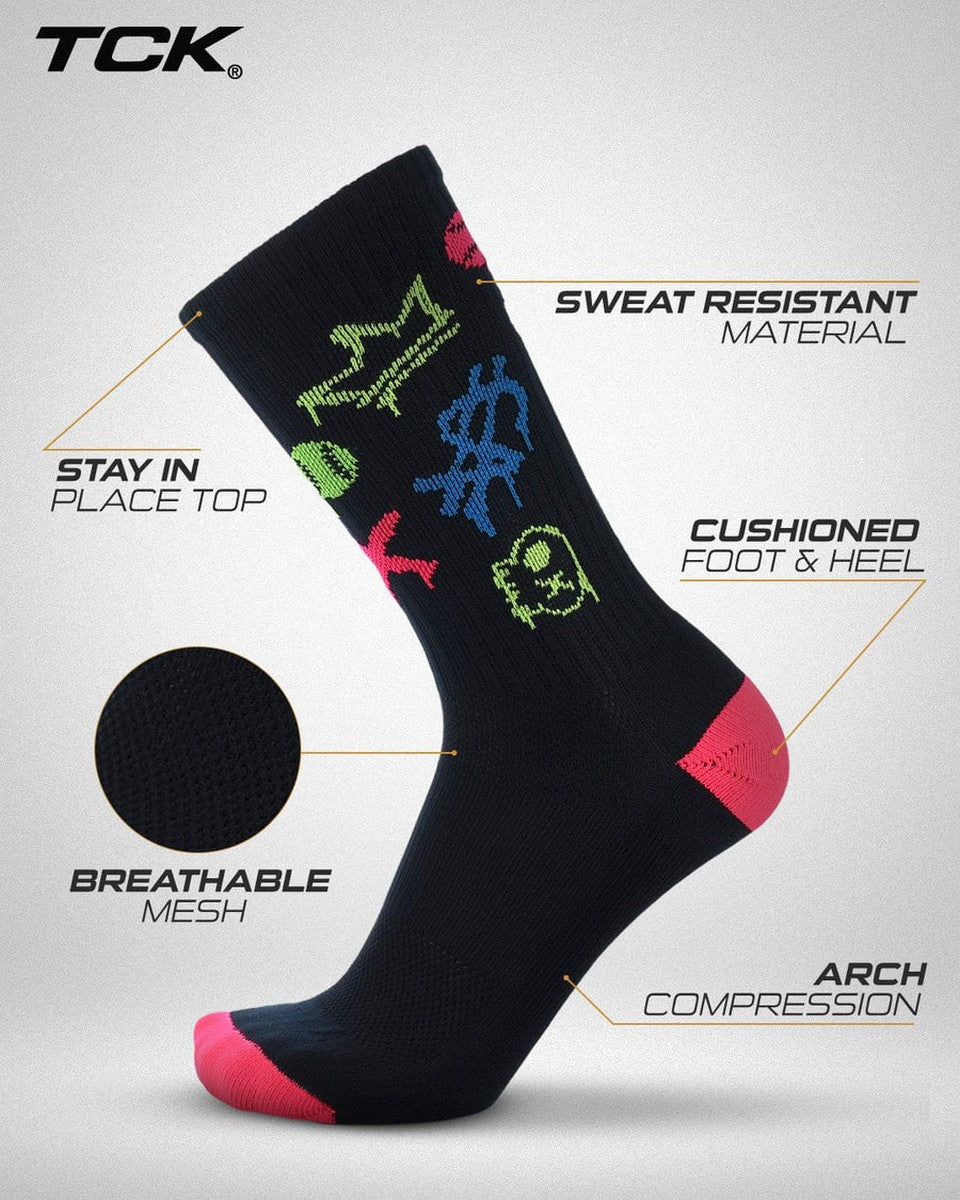 TCK After-Glow Graffiti Neon Baseball Crew Socks
